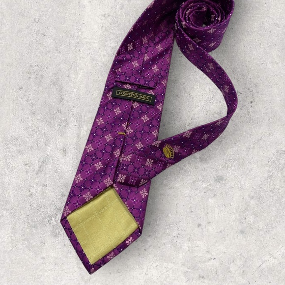 COUNTESS MARA Purple/Pink Geometric Floral Silk LUXURY Tie HANDMADE - Picture 2 of 5